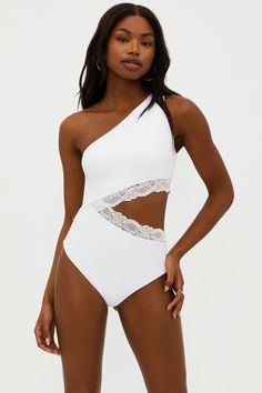 Celine Lace One Piece White - Beach Riot White One Piece Swimsuit, Swimsuit Beach, White One Piece, Beach Riot, Scallop Edge, Beach Swimsuit, Ribbed Fabric, High Cut, Fabric Care