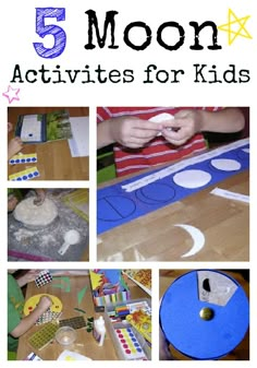 five moon activities for kids to do with paper plates and other items on the table