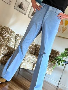 "Co-ed.  Crispy + soft Sears, USA.  Phenomenal fit.  Oooh Blue - best blend Cotton + Poly.  New, never worn from funky MoD BouTique PuT-On Shop, ChicaGo.  ViNtaGe Size  32\" W   33\" L. 16\"  Waist flat 11\"  Rise 33\"  Inseam   20 1/2\"  HiP 11\"  Flare Bell Super cool!" Y2k Velvet Pants, Blue Velvet Flare Pants, 1970s Flare Fitted Pants, Stretch Velvet Full-length Bottoms, 70’s Panel Jeans, Mario Costume, Snowboarding Style, Velour Pants, Festival Costumes