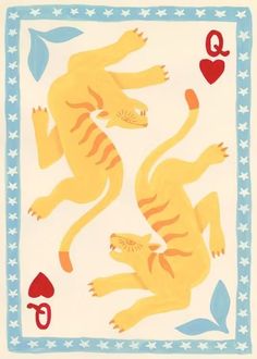 two cats playing cards with hearts and stars on the sides, one cat is jumping