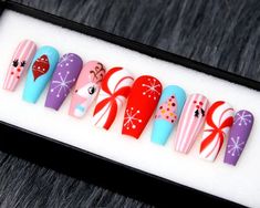 (1C) A delightful set of xmas nails. Winter Wonderland Christmas Press On Nails - Christmas Gift #winterchristmasnails #xmasnailsacrylic #xmasnailssimple Pastel Christmas Nails, Nails Colorful, Nail Store, Acrylic Press On Nails, Nails Christmas, Color Nails, Winter Wonderland Christmas