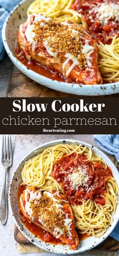 slow cooker chicken parmesan in a bowl