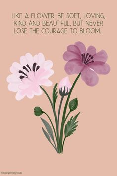 Like a flower, be soft, loving, kind and beautiful, but never lose the courage to bloom. Magical Quotes, Business Branding Inspiration, Be Soft, Nothing But Flowers