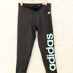 No Tags But Brand New. Adidas Crop Yoga Pants! Dark Grey With Aqua Blue Letters. Size M. Mid Rise, Moisture Wicking. Nwot (Cl) Adidas Stretch Workout Bottoms, Adidas Stretch Bottoms For Gym, Stretch Adidas Bottoms For Gym, Adidas Workout Pants Sportswear, Adidas Sportswear Pants For Workout, Adidas Logo Sportswear Pants For Workout, Adidas Logo Gym Bottoms, Adidas Logo Leggings For Jogging, Stretch Adidas Logo Leggings For Jogging