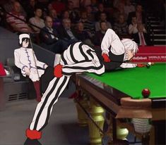 an animated image of two people playing billiards in front of a large crowd