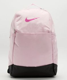 Functional Nike Bag For Back To School, Nike Nylon Backpack, Nike Rectangular Backpack For Back To School, Pink Nike Backpack For School, Nike Pink Backpack For School, Nike Rectangular Sports Backpack, Nike Sports Backpack Rectangular, Nike Pink Backpack For Travel, Nike Rectangular Backpack For Sports