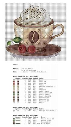 a cross stitch pattern with a coffee cup and saucer