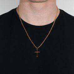 Our Cross necklace is made from Premium quality 316L stainless steel. This allows the pendant and chain to be water and sweat resistant. This chain can be worn on its own as a statement or be layered with other chains from our shop. Available in 18k Gold and Silver colors. The stunning Cross pendant, the perfect symbol of faith and devotion for any stylish man. This pendant features a classic cross crafted in shining gold. The pendant hangs from a sturdy, matching gold chain, ensuring a secure a Cross Necklace Gold, Stylish Man, Gold Cross Necklace, Gold Cross Pendant, Christmas Gifts For Men, Christian Jewelry, Timeless Accessories, Gold Cross, Gold Plated Chains