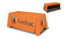 an orange firefox table cover with the logo on it and another one behind it