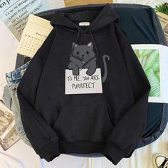 Cat Text, Kawaii Hoodie, Hood Hat, Adorable Cartoon, Moda Chic, Cat Hoodie, Pull Sweat, Cool Hoodies, Cartoon Cute