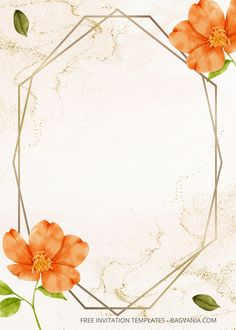 an orange flower with green leaves in the middle and a white background that says free invitation templates - bagvania com