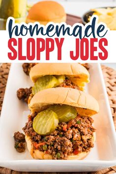 homemade sloppy joes on a plate with pickles