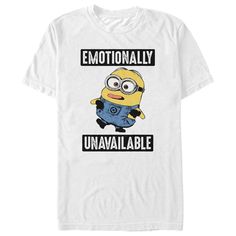 Don't be standoffish! Give your heart to the Minion Emotionally Unavailable Men's T-Shirt! A Minion sticks his tongue out at you from this funny Despicable Me shirt that reads "Emotionally Unavailable" down the front. Emotionally Unavailable Men, Despicable Me Minions, A Minion, Emotionally Unavailable, Frog T Shirts, At The Door, Despicable Me, Mens Crew Neck, Cool Tees