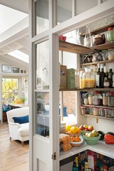 an open pantry filled with lots of food