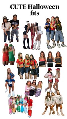 many different pictures of women in costumes and text that says cute halloween fitss on them