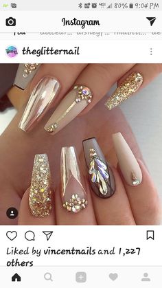 Gold Chrome Nails, Gold Acrylic Nails, Remove Acrylic Nails, Silver Nails, Bling Nails, Fancy Nails, Nail Arts, Creative Nails