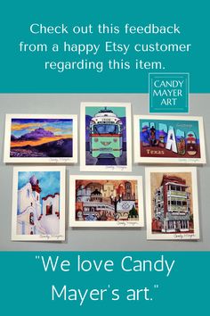 some cards with pictures on them and the words we love candy mayer's art