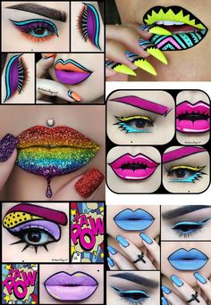 Pop Art Eye Makeup, Comic Makeup Pop Art, Pop Art Makeup Ideas, Comic Nail Art, Stile Pin Up