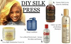 Diy Silk Press, Ogx Hair Products, Hair Product Organization, Pressed Natural Hair, Silk Press Natural Hair, Natural Hair Diy, Natural Hair Products, Hair Regimen, Hair Porosity