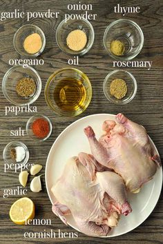 the ingredients to make chicken broth laid out on a plate