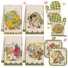 a set of four children's placemats and napkins