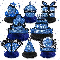 PRICES MAY VARY. 🎉【What You Will Get】：The package will come 8 pieces of Blue Black honeycomb centerpieces in different pattern designs, sufficient quantity and various styles to meet your party decoration needs. 🎉【Blue Black Birthday Party Decoration】these blue black birthday birthday party supplies are combined with blue and black birthday element and 3D honeycomb table centerpieces design, create a delicate blue theme atmosphere for your birthday party, and leave a happy memory for everyone. Birthday Centerpieces For Men, Blue And Black Birthday, Blue Birthday Party Decorations, Navy Blue Party Decorations, Birthday Party Decorations For Men, Blue Birthday Themes, Honeycomb Table, 50th Birthday Centerpieces, 3d Honeycomb