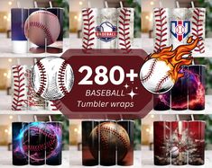 baseball tumbler wraps with various designs and colors for the logo or number on them