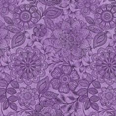 a purple background with flowers and leaves