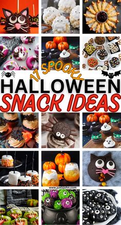 a collage of halloween snack ideas