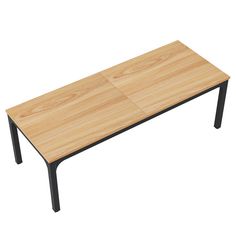 a wooden table with black metal legs on an isolated white background for use as a coffee table