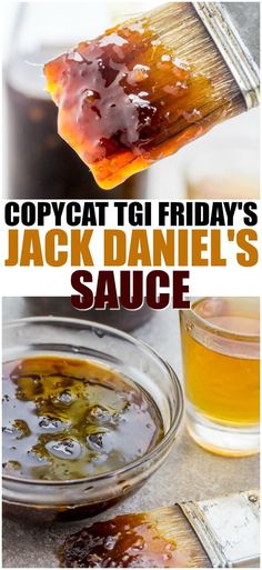 two pictures with different types of sauces and the words copycat tgi friday's jack daniels sauce