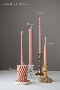 three candles with different types of candles on top of each other and labeled in english