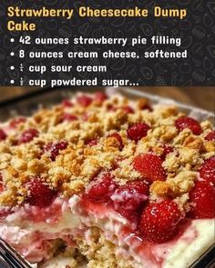 strawberry cheesecake dump cake with crumbs on top