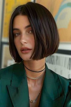 Slicked Bob Short Hair, Bob Haircut From The Back, Long Face Bob Haircut, French Bob Haircut No Bangs, Make Up For Short Hair, Box Bob 2024, Bob 2024 Hair, Short Haircuts For Women 2024, Short Haircut 2024