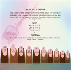 Nail Length Chart, Shape Chart, Press Ons, Nail Sizes, Nail Decals, Nail Kit, Tape Measure, Nail Tech