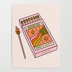 a pink card with an illustration of a matchbox and matchestick