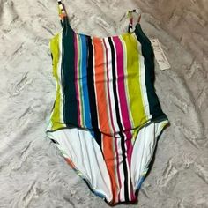 Brand New With Tags Anne Cole Clearwater Striped One Piece Swimsuit Nylon And Spandex With Lining Removeable Padded Cups Laying Flat Bust Measures Approx 12 1/2-18 Inches Across Unstretched To Stretched This Has Loose Stitching At The Top In The Back Please See Close Up Photo Inventory Reference #103 Swim Skort, Underwire Tankini Tops, Underwire Tankini, Close Up Photo, Bandeau Swimsuit, Floral One Piece Swimsuit, Green Swimsuit, Black One Piece Swimsuit, Striped One Piece