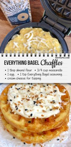 an advertisement for the everything bagel chaffles cookbook