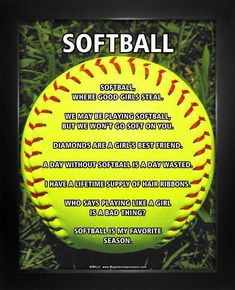 a softball with the words softball written on it and an image of a baseball in the background