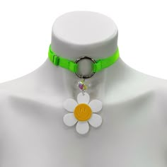 Choose between our glitter elastics or regular elastics and hardware to recreate this look to fit your style! Adjustable neck band. Neon green elastic, daisy charm, and silver hardware pictured here. Satin Elastic • Adjustable Straps • Hand Wash • Air Dry Rainbow Adjustable Choker For Festivals, Multicolor Festival Choker, Trendy Rainbow Choker Necklace, Leg Garters, Adjustable Multicolor Rave Choker, Kidcore Choker, Thigh Garter, Scene Goth, Diy Kandi Bracelets