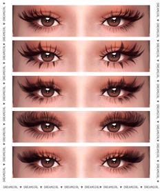 four different views of the eyes with long lashes