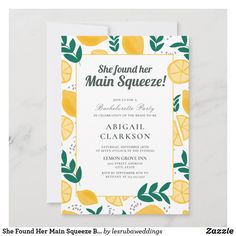 a wedding card with lemons and leaves on it