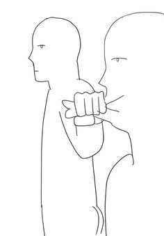 a line drawing of two people facing each other, one holding the other's hand