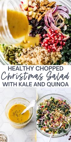 healthy chopped christmas salad with kale and quinoa is an easy holiday side dish