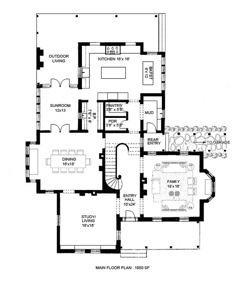 the floor plan for this house shows the living room, dining area and kitchen areas