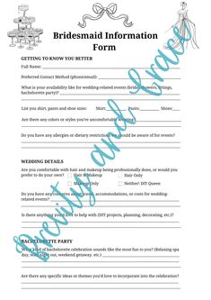 the bridesmaid information form is shown