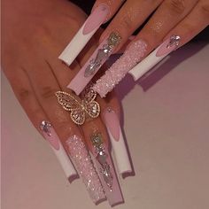 24 Pcs Long Latina Nails, Pink Exotic Nails, Xl Nails Acrylic, Simple Long Acrylic Nails, Long Bling Nails, Latina Nail Designs Pink, Extra Baddie Nails, Xxl Acrylic Nails, Extra Long Acrylic Nails