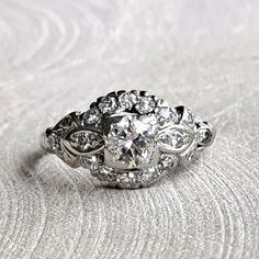 PLATINUM Antique Diamond Engagement Ring Art Deco - .86 CTW Diamond Cluster Ring Super Sparkly, Gorgeous! GIA G.G. Appraisal Incl 2,780 Usd! Antique Diamond Engagement Rings, Engagement Ring Art Deco, Antique Diamond Rings, Ring Art Deco, Antique Engagement, Antique Engagement Rings, Art Deco Engagement Ring, Lovely Ring, Antique Diamond