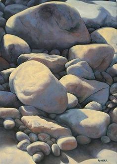 a painting of rocks and pebbles on the ground