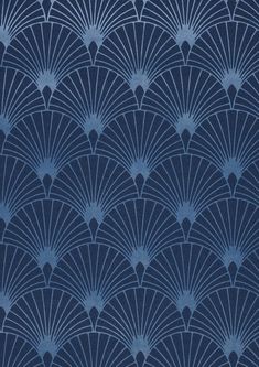 an art deco wallpaper pattern in blue and white with fan shapes on the back